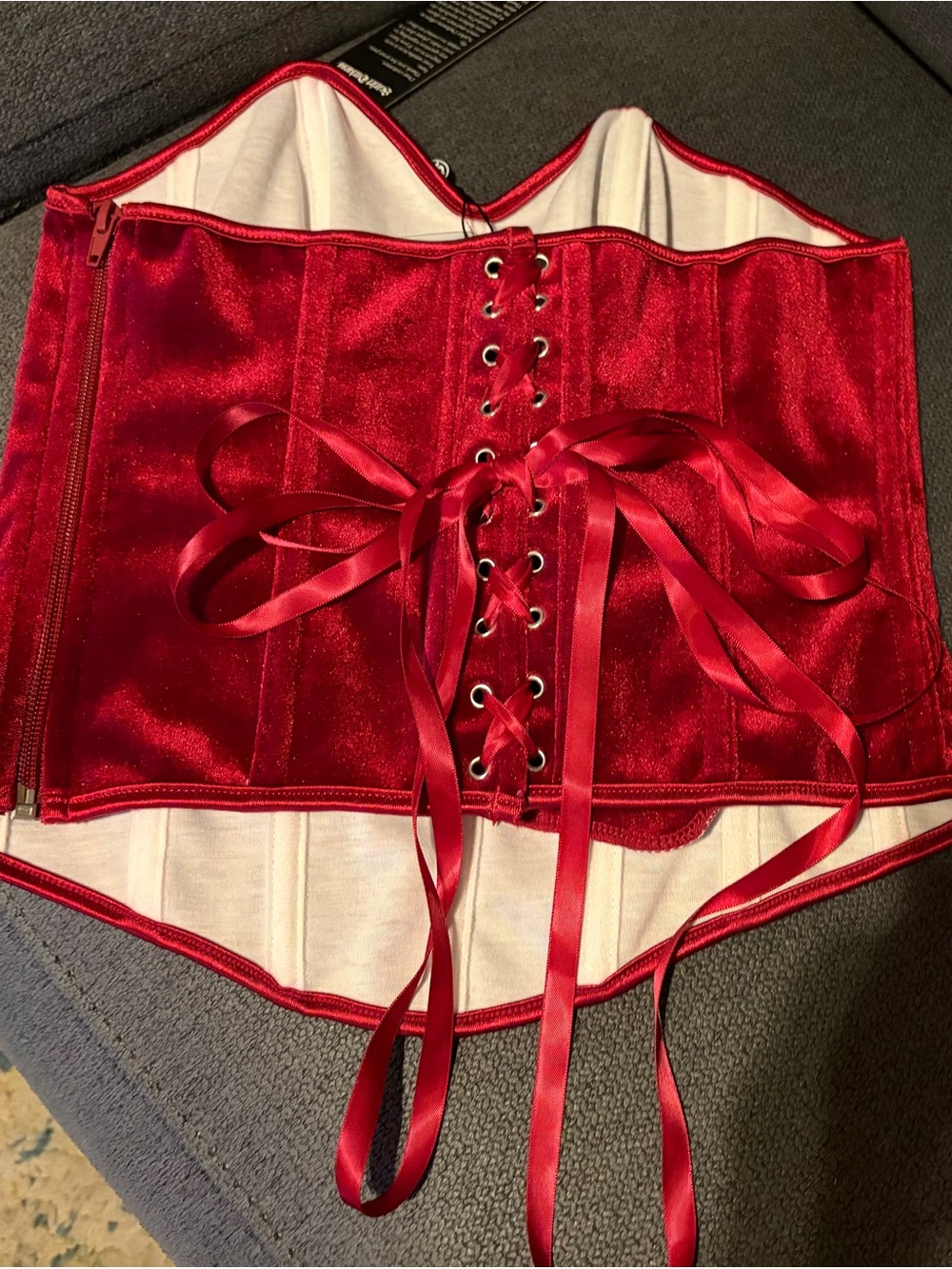Red velvet Lace-Up Waist Corset - Women costume